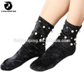 Women Winter Solid Color Glitter Velvet Socks with Pearl